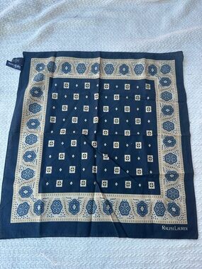 Ralph Lauren Navy Cotton Bandana with Beige Accents